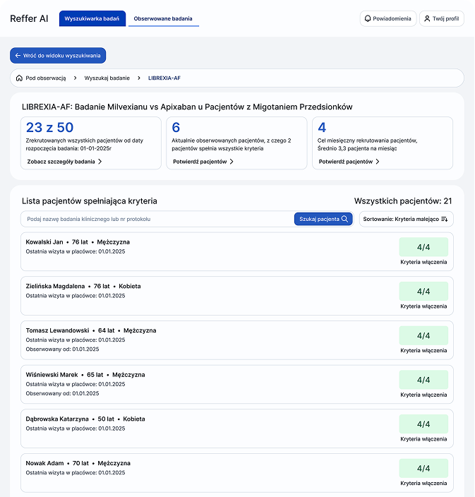 RefferAI — widok badania LIBREXIA-AF